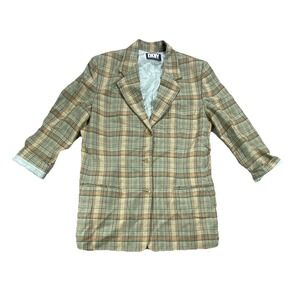 Vintage DKNY Donna Karan New York Blazer Jacket Womens 14 Multicolor Plaid Linen